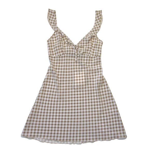 NWT Realisation The Hazel in Tan Gingham Silk Short Mini Tank Dress M $230 - Picture 5 of 14